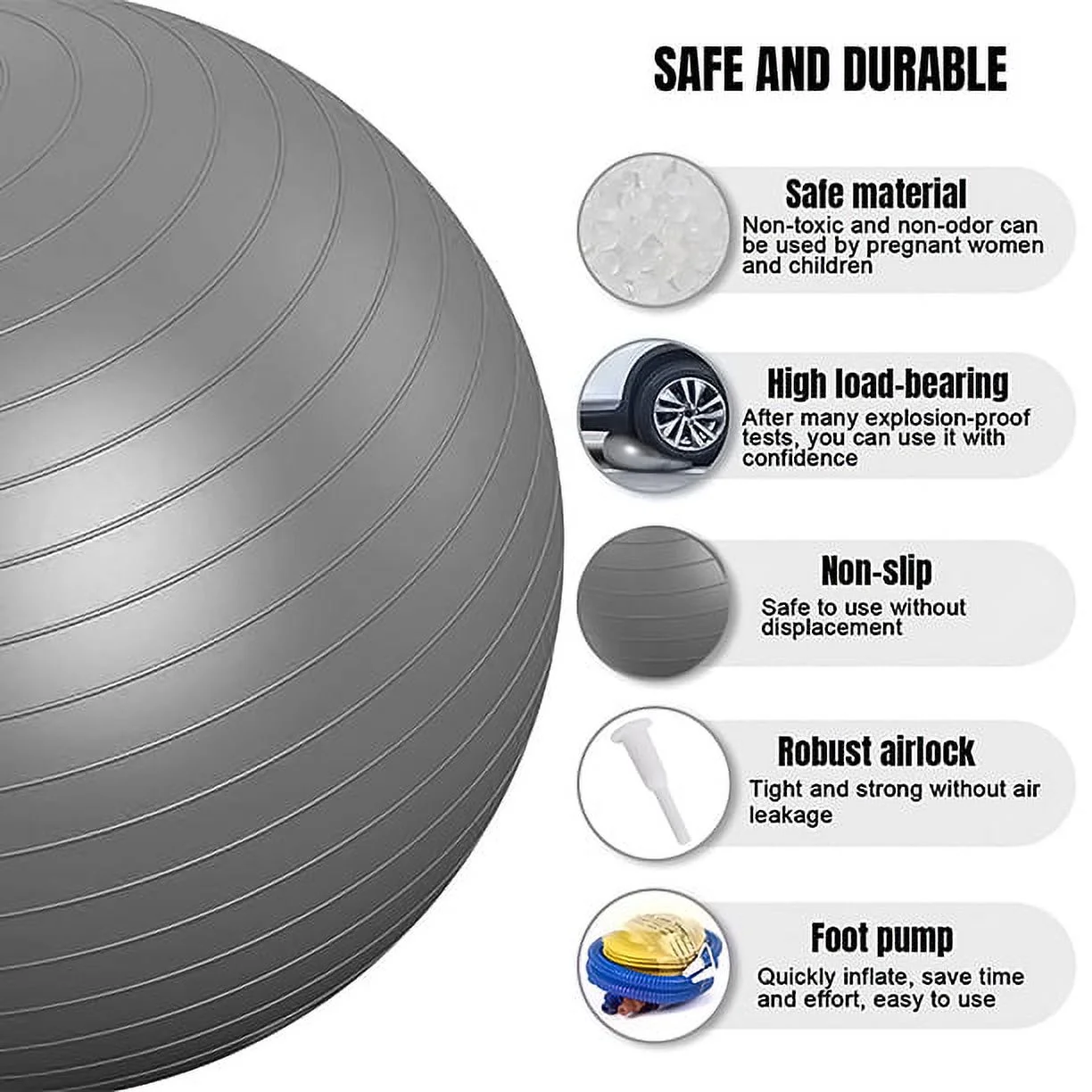 21.6 Inch Thick Yoga Ball Chair Exercise Ball - Silver - Image 3